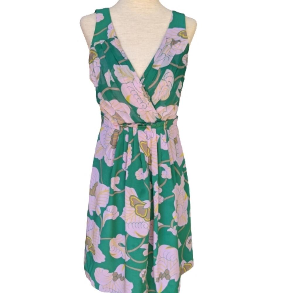 Tibi Silk Sleeveless Floral V Neck Dress Sz 0
